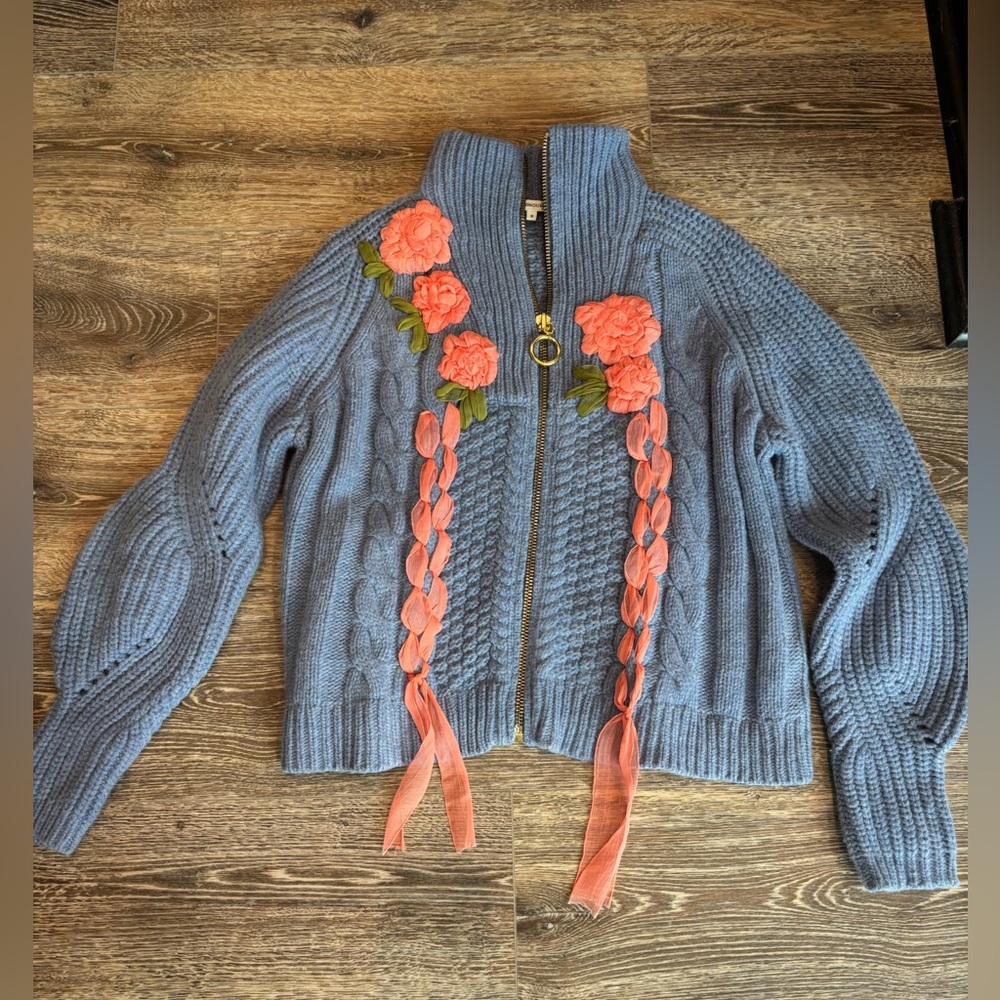 Manoush Blue Floral Ribbon Sweater